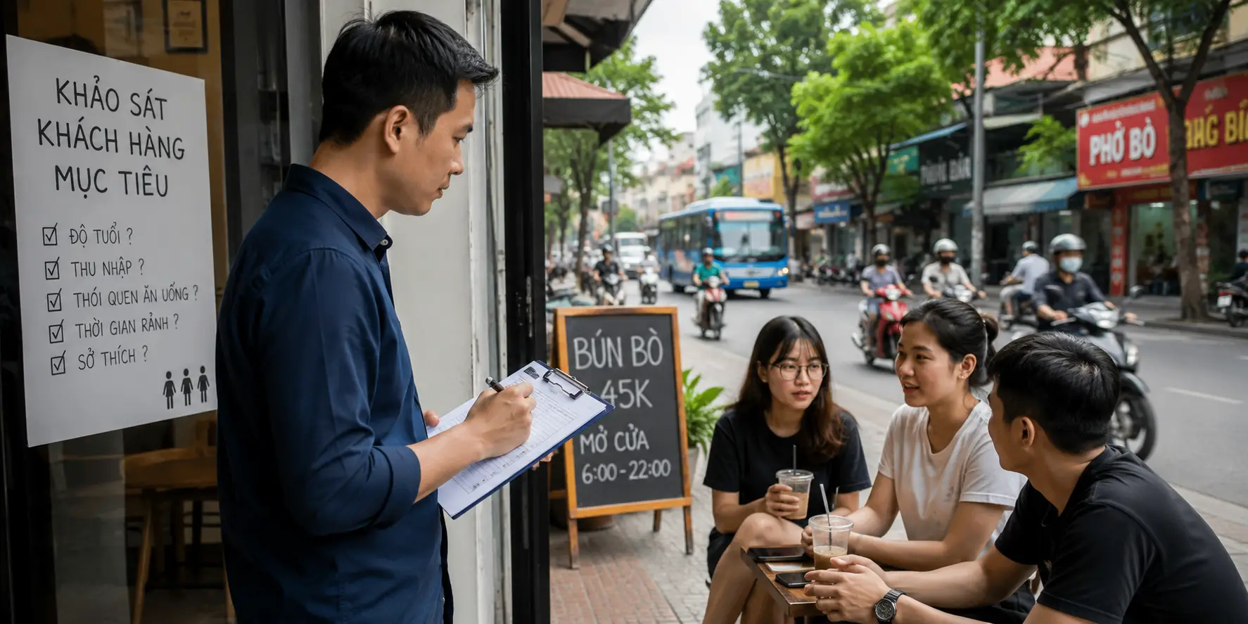 Chủ quán khảo sát khách hàng mục tiêu trước khi chọn mặt bằng